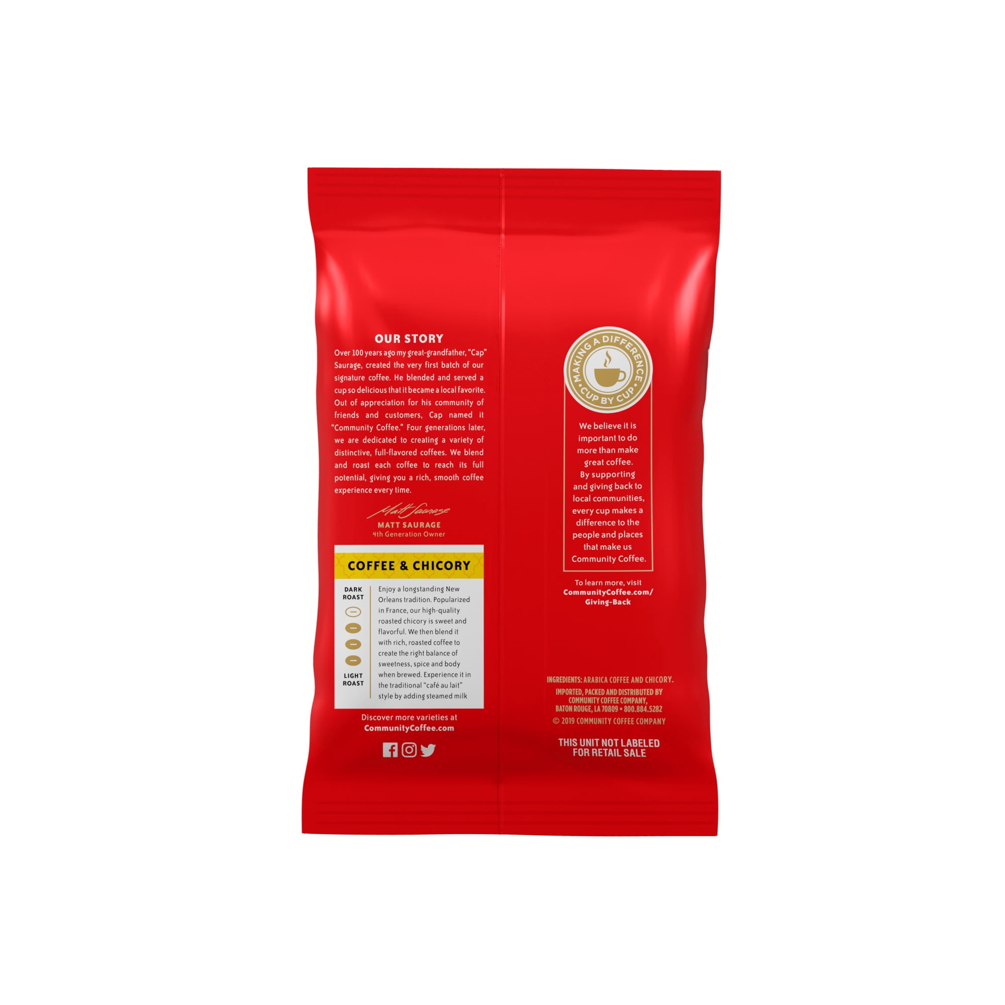 Community Coffee Arabica Single-Serve Coffee Packets, Chicory, Medium Dark Roast, Carton Of 20