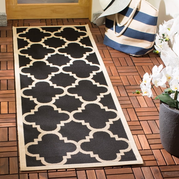 Safavieh Courtyard Becky Geometric Indoor/Outdoor Runner Rug, Black/Beige, 2'3" x 14'