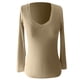 thumbnail image 3 of MHFRRA Camiseta de Manga Larga Acanalada, Ajustada, con Cuello En V, Informal, Elástica, Suave y Cómoda, Básica para Uso Diario Beige, 3 of 4