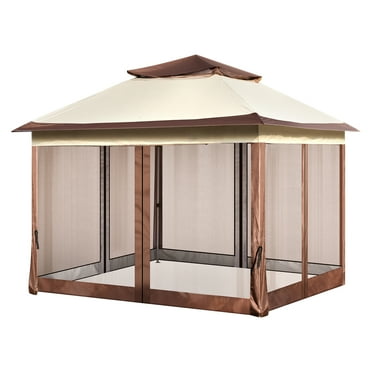 KFFKFF Patio Gazebo 11 x 11 FT Pop up Gazebo Tent for 8-10 Person, Outdoor Waterproof Gazebo with Mosquito Netting & UV Protection, Outdoor Canopy Shelter
