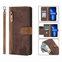 Nalacover Wallet Case for Google Pixel 6A, [RFID Blocking] [Card Slots Holder] [Zipper Pocket] PU Leather Flip Folio Cover with Kickstand Magnetic Clasp Wrist Strap Case Men Women,Brown