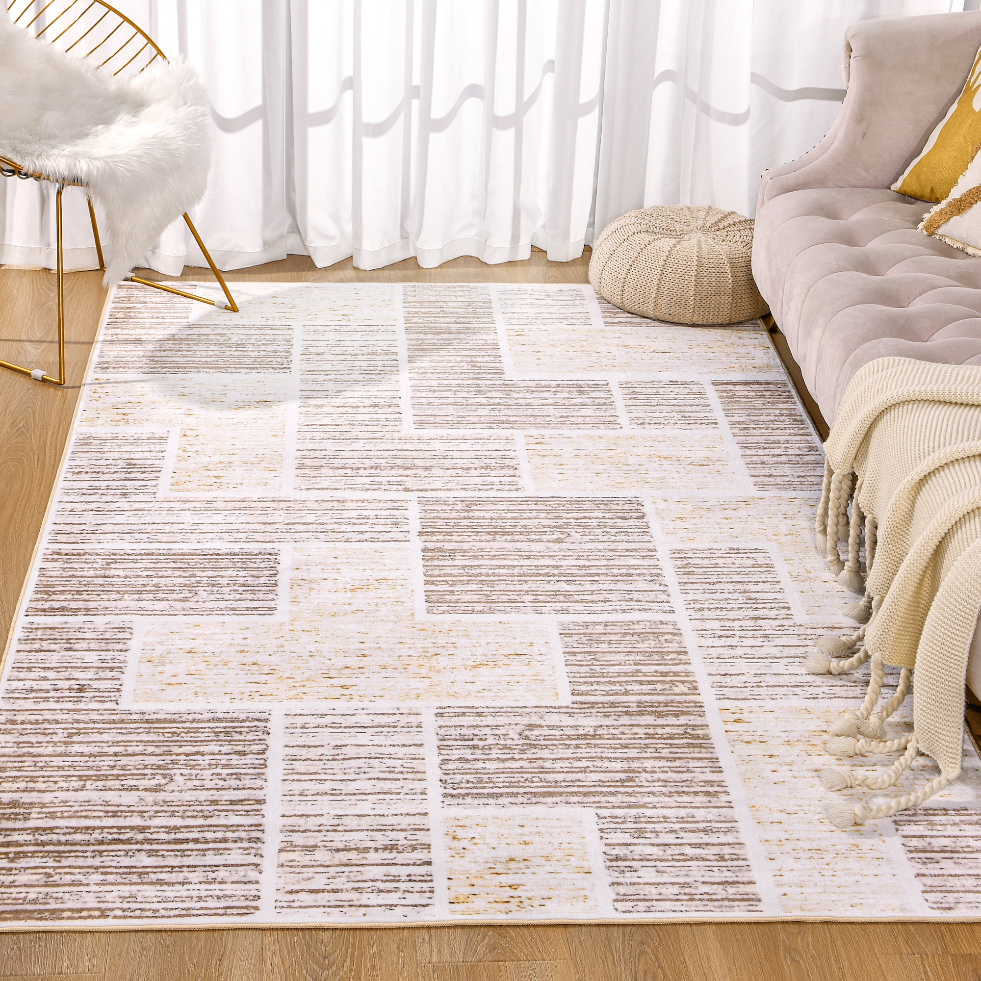 YJ.GWL Soft Retro Rugs Fluffy Modern Area Rug Carpet for Living Room Bedroom Home Decor Floor Mat,6'x9',Khaki