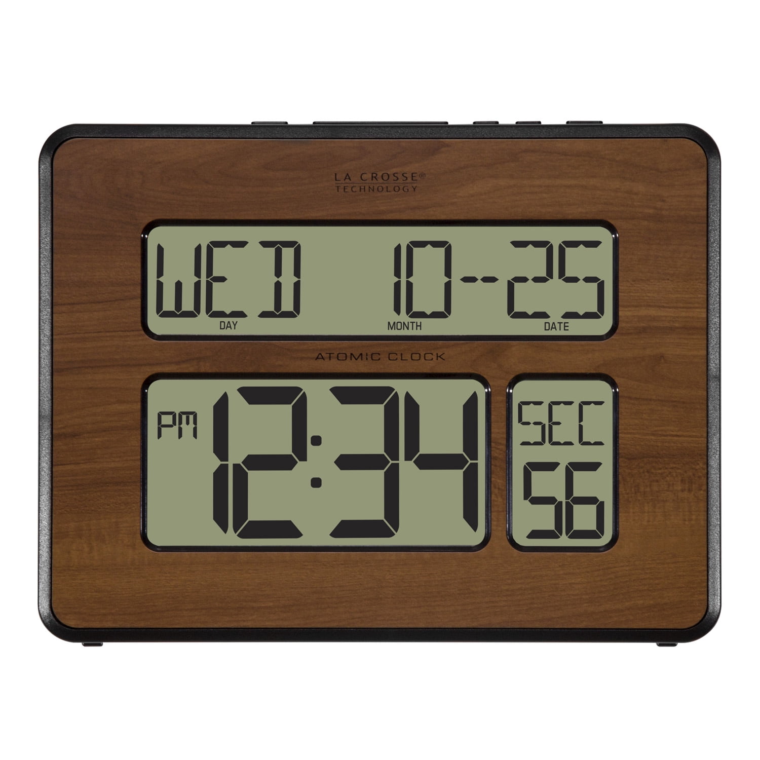 La Crosse Technology Digital Wall Clock with Calendar and Indoor Temperature, Walnut, 513-1419-WA