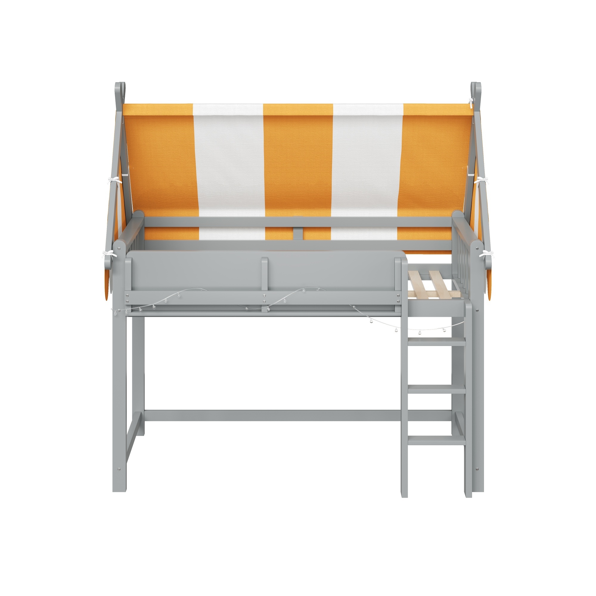 Euroco Wood Full Size Loft Bed with Shelves, House Canopy Bed with LED Light, Gray