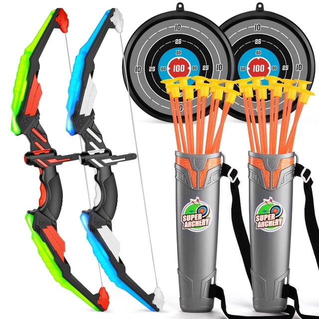 Juego de juguetes de tiro con arco y flecha TEMI Kids con 2 arcos y 20 ventosas