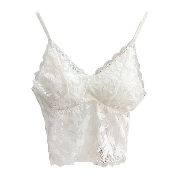 Sujetador de mujer sexy con cordones espaguetis ajustables extraíbles acolchados sin cables Bralette Abanopi Blanco