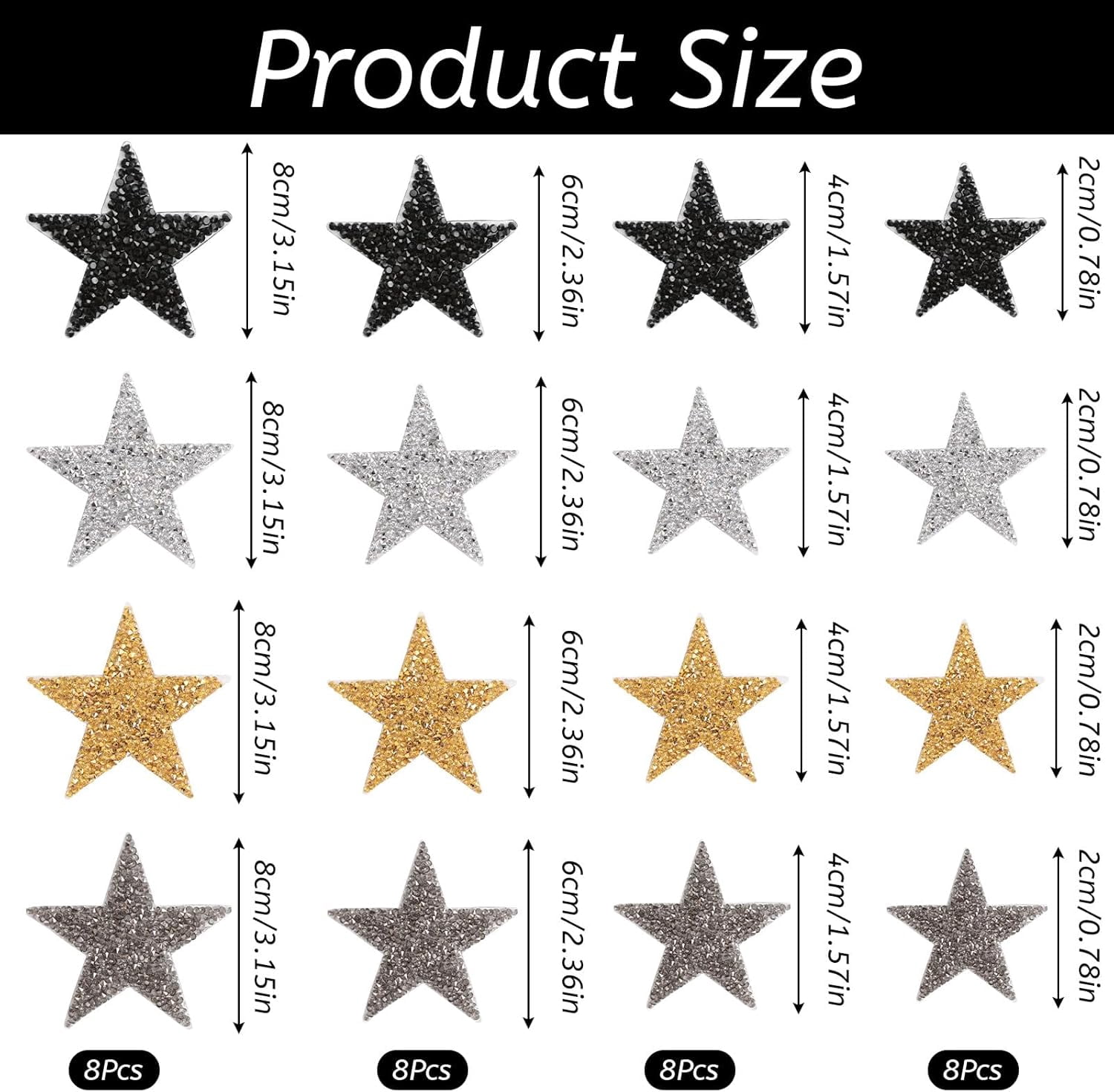 Star Iron on Patches, 32Pcs Five Pointed Star Hot Diamond Cloth Sticker Decorative Patches Clothing Jeans Shoes Hats Repair and Decoration DIY Craft
