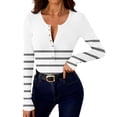 thumbnail image 6 of FDGIU ‌‌‌‌‌‌‌Women’s Ribbed Knit Striped Long Sleeve Top - Henley Neck Slim Fit Layered Tee for Work Casual, 6 of 7