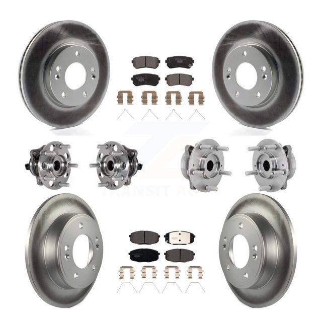 Transit Auto Front Rear Hub Bearings Assembly Coated Disc Brake Rotors and Ceramic Pads Kit (10Pc) for Car Hyundai Kona - Left Right Side (Driver Passenger) KBB-132057
