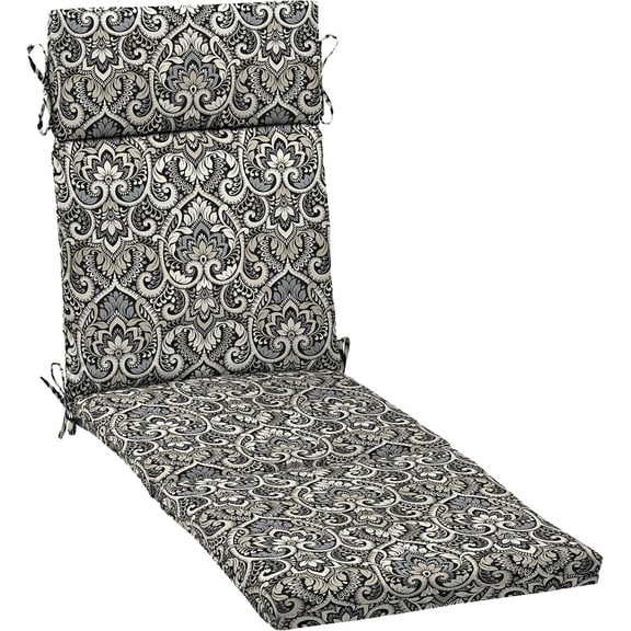 Outdoor Chaise Cushion, 21 in x 72 in, Weather-Proof, Rain-Proof, Fade Resistant Patio Cushion for Chaise Lounger Black Aurora Damask