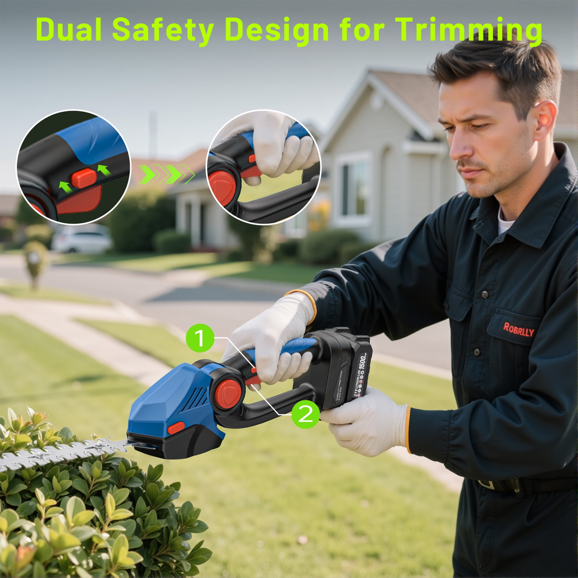 GPED Cordless Hedge Trimmer, 2-in-1 Grass Shears Handheld with 2 Pack Rechargeable Battery, Lightweight Shrubbery Trimmers, Bush Trimmer for Gardens, Yards and lawns, Blue
