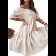 thumbnail image 3 of Vestidos de Verano para Mujer con Mangas Farol, Volantes y Hombros Descubiertos. Albaricoque L, 3 of 10