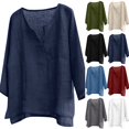 thumbnail image 2 of Men Linen Shirts Summer 3/4 Sleeve Tops Plus Size V Neck Gauze Blouses Dressy Casual Loose Clothes,Navy,XL, 2 of 8