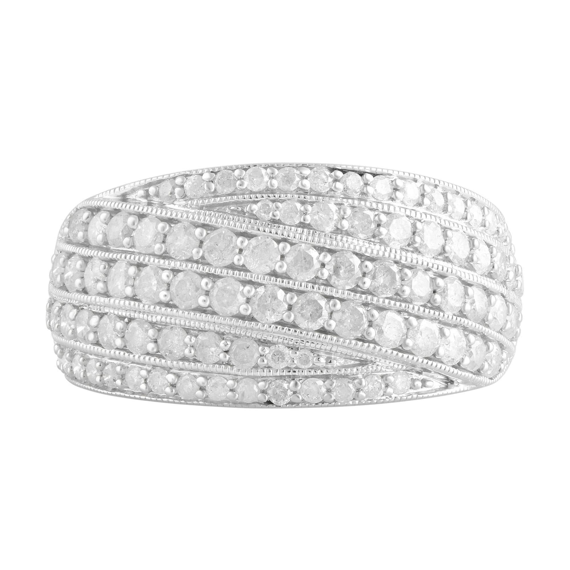 Arista 1 1/4 Ct Diamond White Wave Anniversary Ring in Sterling Silver (I-J, I2-I3)