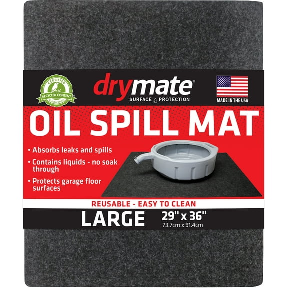 Drymate Oil Spill Mat (29" x 36"), Premium Absorbent Oil Pad, Reusable, Washable, Durable, Waterproof Backing Contains Liquids, Protects Garage Floor Surface