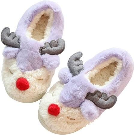 

DanceeMangoo Cute Deer Plush Slippers Women Fluffy Fur Memory Foam House Slides Christmas Anti Slip Winter Indoor Outdoor Shoes