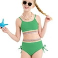 thumbnail image 3 of Tiweut Girls Swimsuits Teen Two Piece Bathing Suit High Waist Bikini Set with Chest Pad Color Block Swimwear,Army Green, 3 of 6