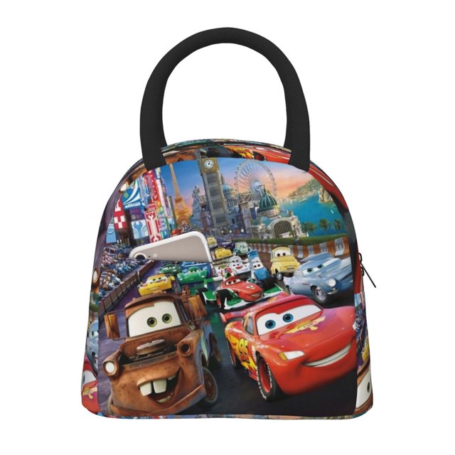 Bolsa de almuerzo portátil con aislamiento de Cars Lightning Mcqueen, bolsa de mano térmica con bolsillo frontal para hombres, mujeres y adolescentes