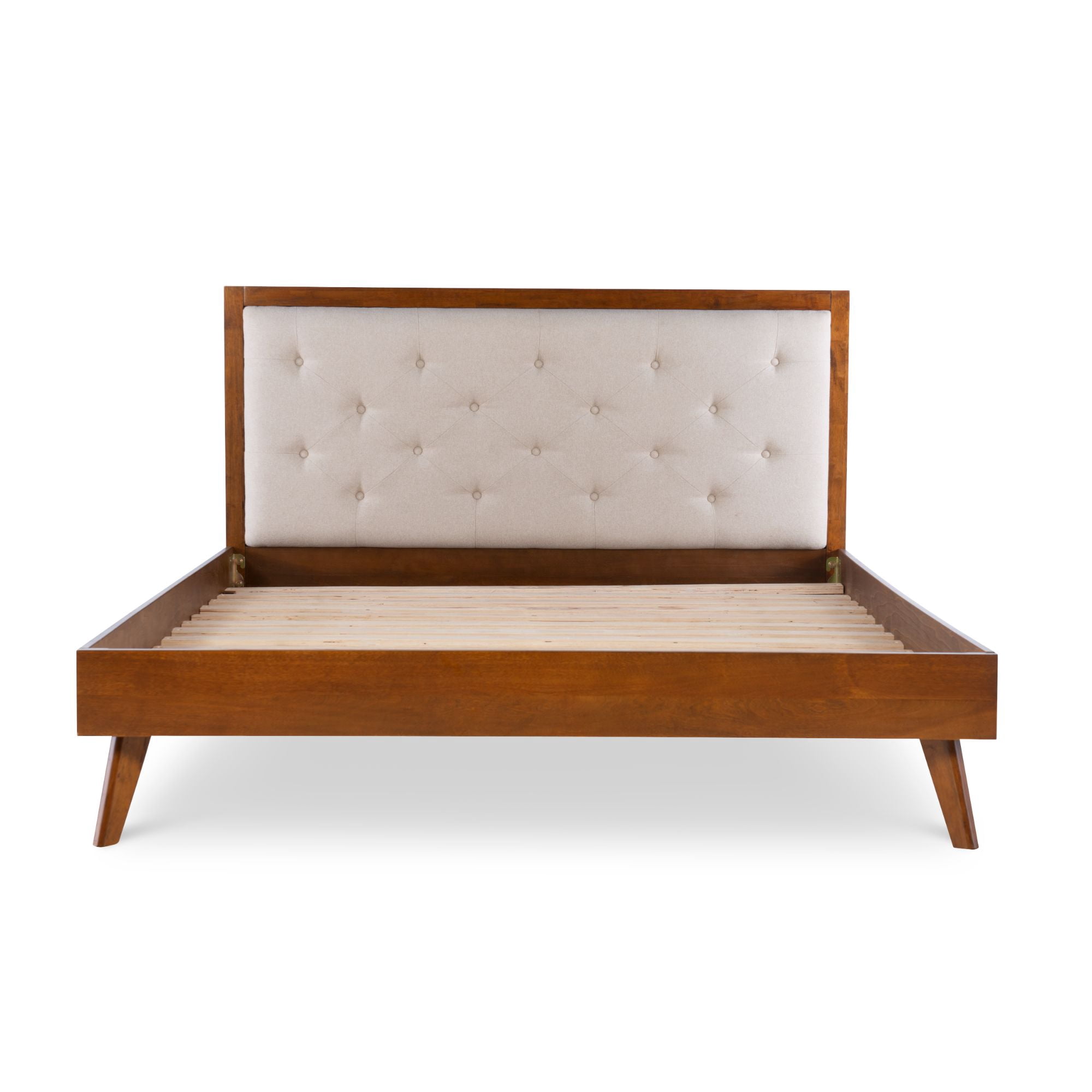 Contemporary Home Living 84.25” Brown and Beige Queen Size Bed Frame with Upholstered Headboard