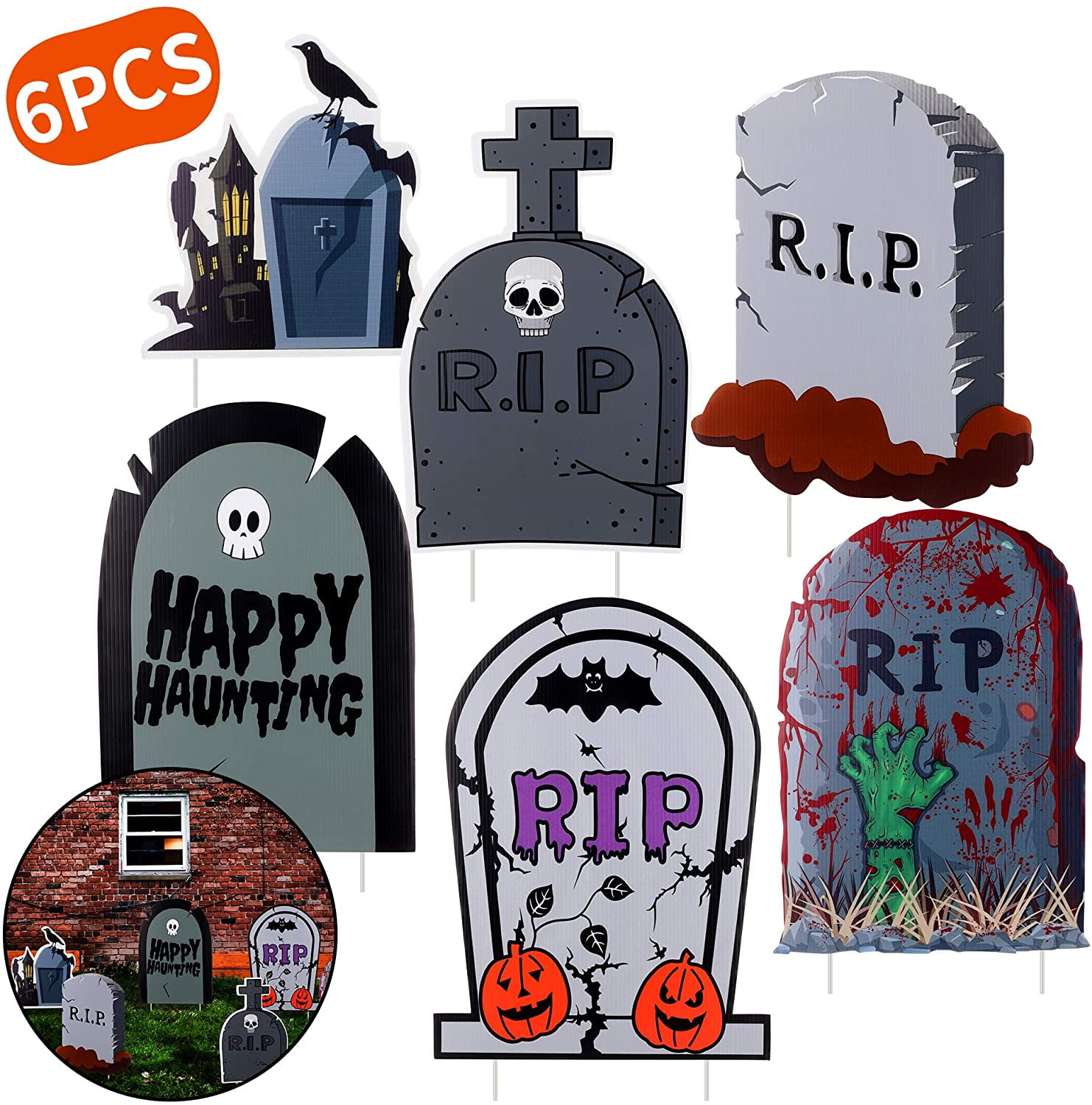 FiGoal 6 Pack Halloween Yard Signs Cute Design Halloween Corrugate Yard