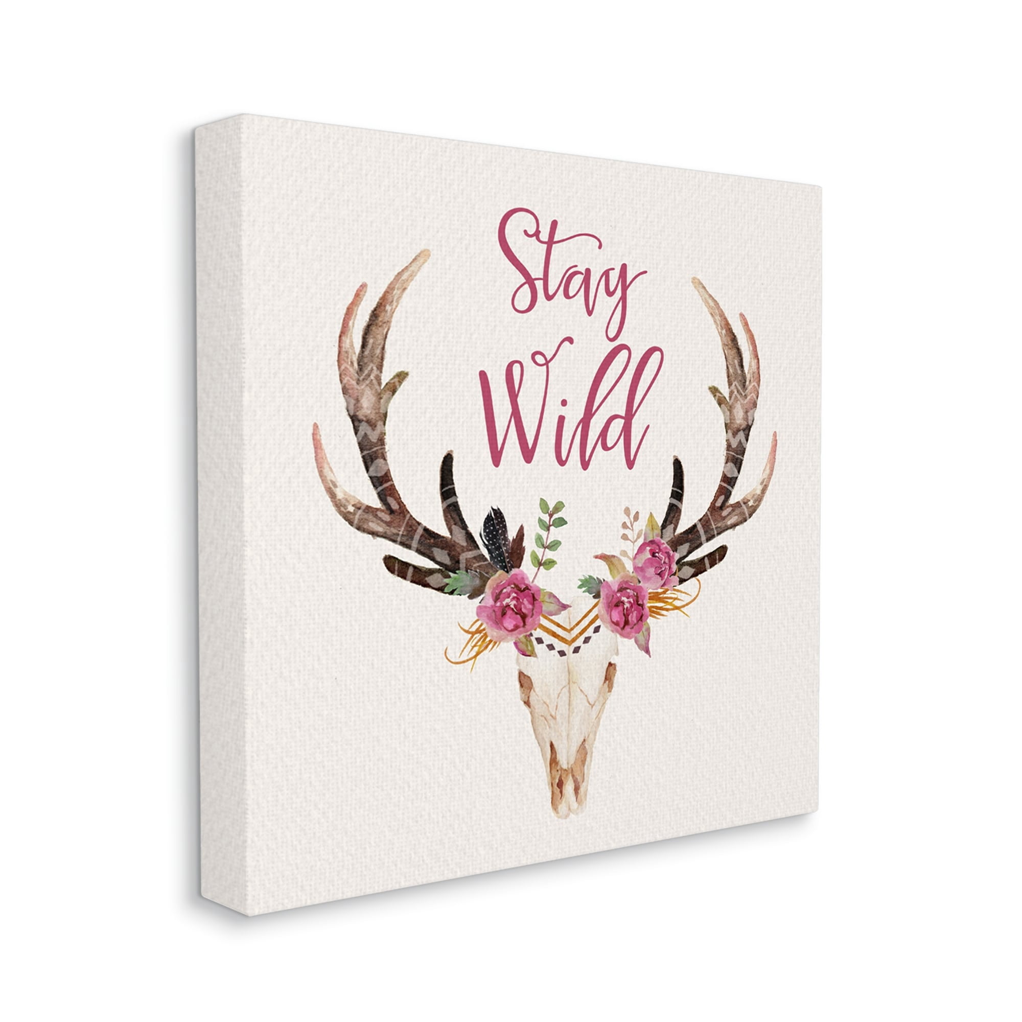 Stupell Industries Stay Wild Boho Chic Floral Deer Skull Antlers Canvas Wall Art, 24 x 24, Design by Amy Brinkman