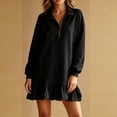 thumbnail image 2 of Eawtki Women's Half Zip Long Sleeve Mini Dress Ruffle Hem Loose Fit Casual Summer Sweatshirt Dress For Women, 2 of 6