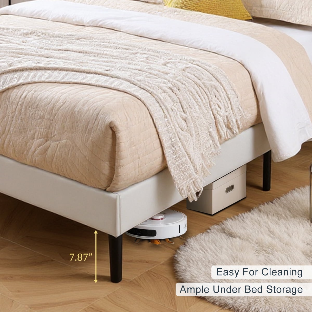 BRGMAUS QUEEN Size Platform Bed Frame with Upholstered Headboard, High-Quality Faux Leather Bed Frame with 12 Wood Slats & Center Support Leg, Adjustable Headboard, Waterproof Easy Clean