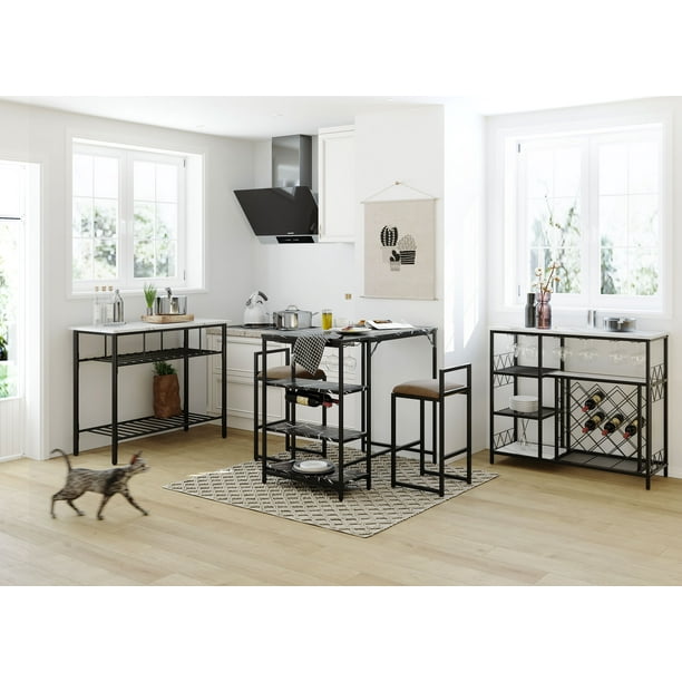 Dcenta Modern 5 Piece Metal Dining Kitchen Room Furniture Set With Faux Marble Table Sets W 2 Stools Island Prep And Rack For Small Apartment Studio White Black Com Metal Dining Kitchen Room Furniture Set, Small Apartment Dining Table Set
