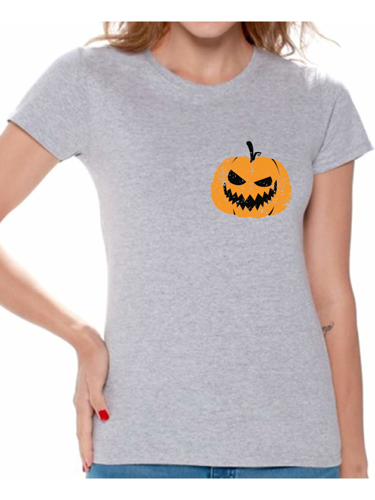Weird Halloween Expressions Unsix Teen Full Sleeve Pullover Patched Pockets Slim Tops Blouse