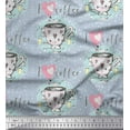 thumbnail image 1 of Soimoi Blue polyester Crepe Fabric Dot & I Love Coffee Text Print Sewing Fabric Yard 52 Inch Wide, 1 of 1