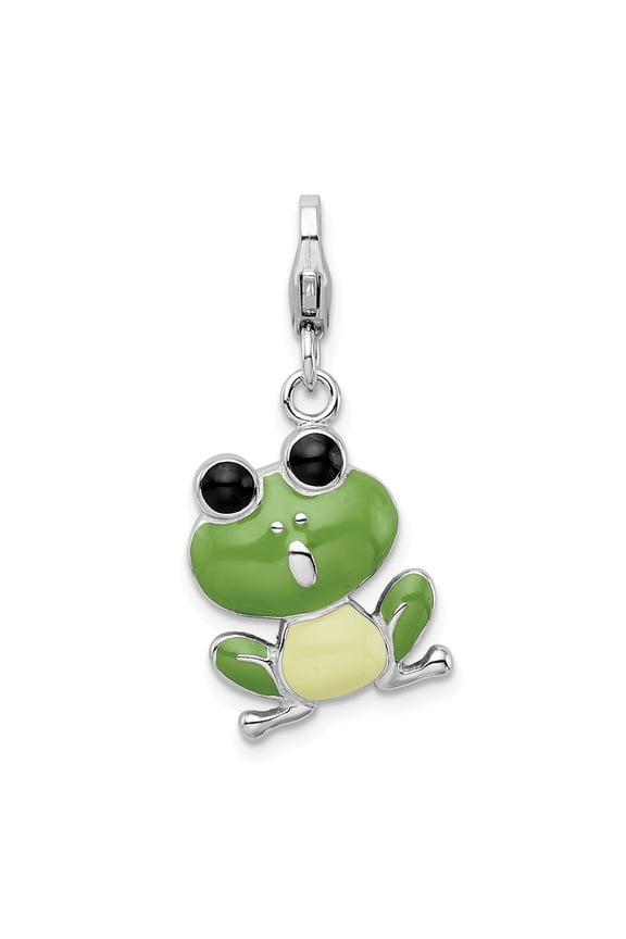925 Sterling Silver RH Enameled Frog With Lobster Clasp Charm Pendant; for Adults and Teens; for Women and Men