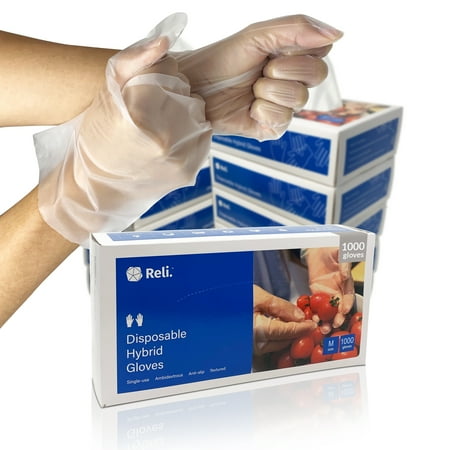 Reli. Disposable Gloves, Medium (1000 Pack Bulk) (M/L/XL Available), Hybrid Gloves Disposable - Latex Free / Powder Free Gloves - Clear Plastic Disposable Gloves - Hand Protection / Food Handling (M)