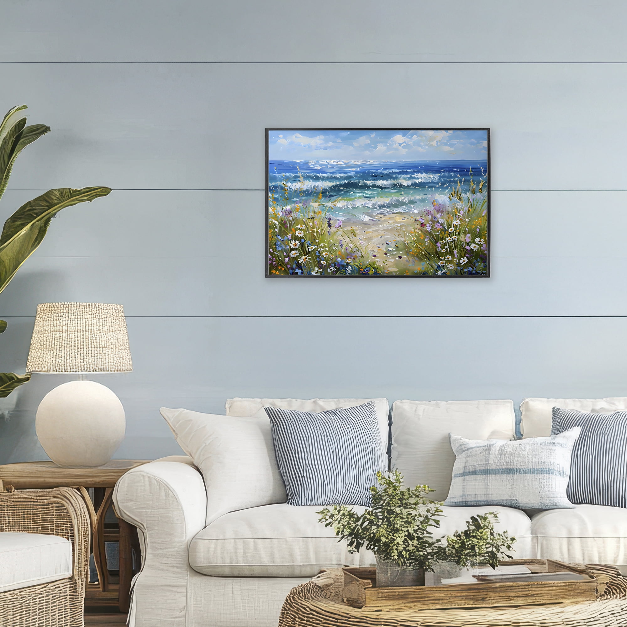 Stupell Industries Floral Beach Meadow by Ocean Black Framed Giclee Art, design by Creative Studio