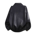 thumbnail image 3 of Atkumj Leather Jacket Men with Pockets Fashion Lapel Full Zip Bomber Jacket Casual Loose Solid Color Rain Coat Mens for City Walking XL, 3 of 8