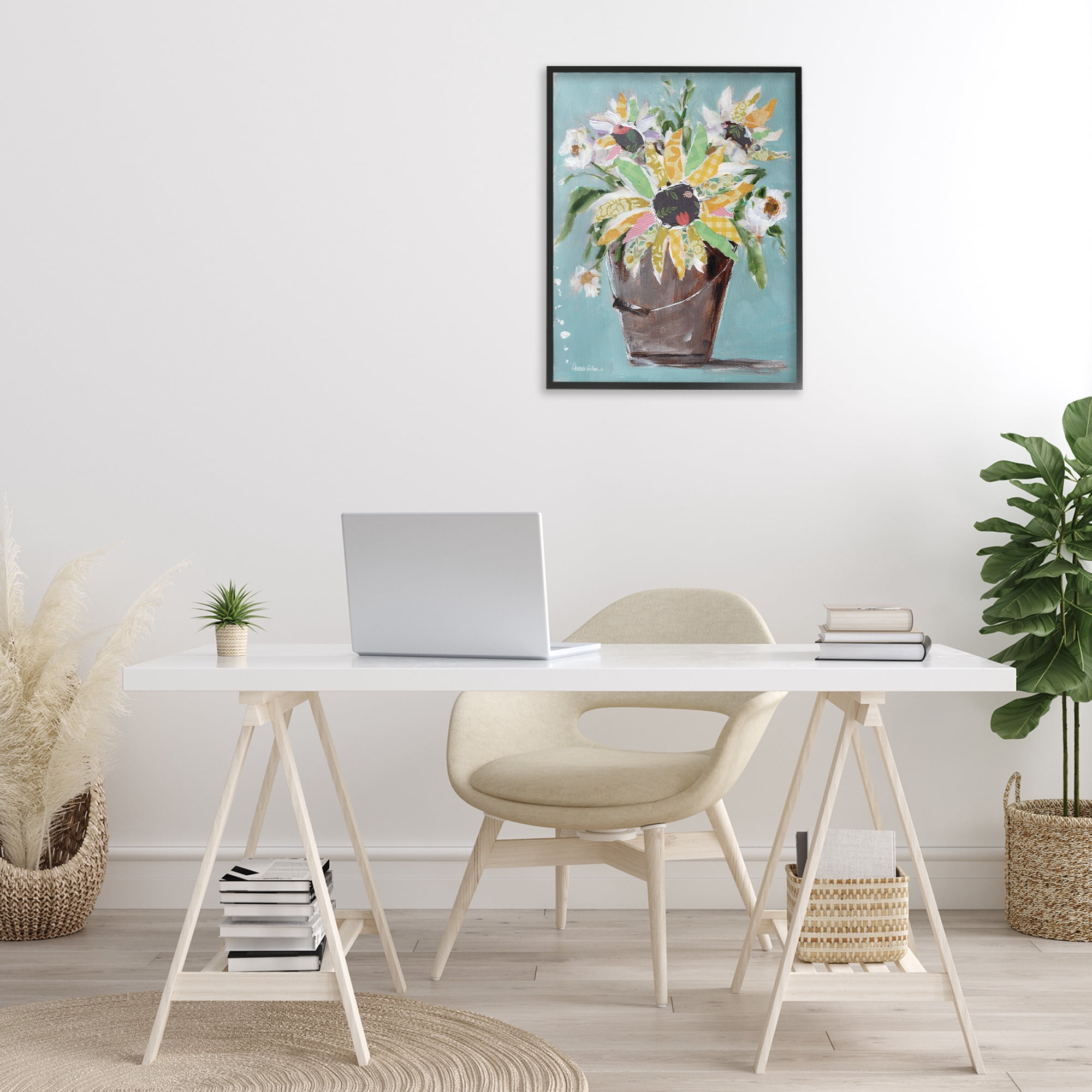 Stupell Industries Flower Bucket Bouquet Botanical & Floral Painting Black Framed Art Print Wall Art, 24 x 30