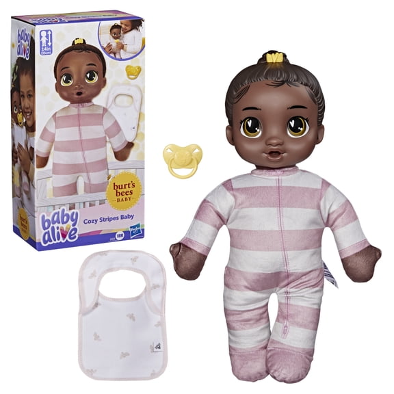 Baby Alive Burt's Bees Cozy Stripes Baby Doll, Black Hair, Ages 18 Months