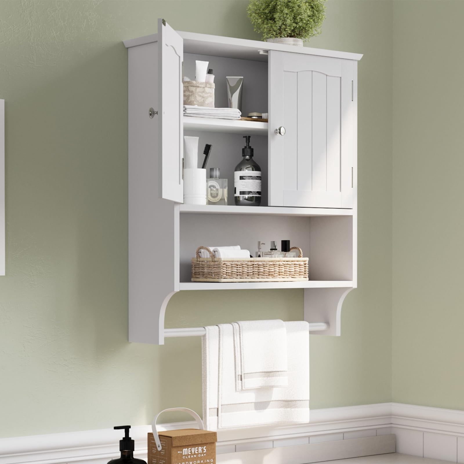 Algherohein Bathroom Medicine Cabinet with Shelf and Towels Bar,over the Toilet Storage,White Large