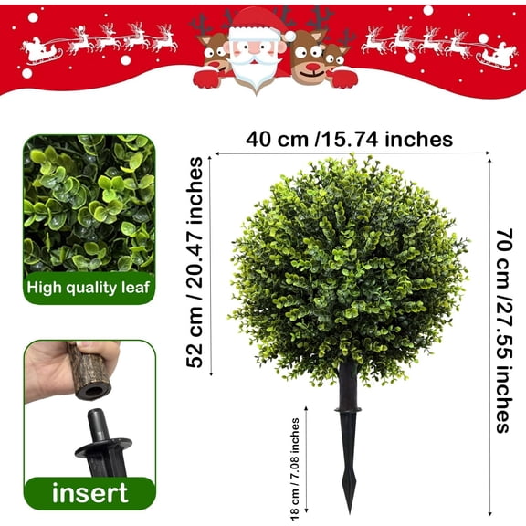 2 Pack Faux Boxwood Balls for Outdoor Planters, Resistant Outside Artificial Plant Topiary Trees Shrub Bushes Cedar with Spike for Porch,Indoor,Garden Pathway Decoration