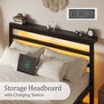 thumbnail image 4 of Full Size Bed Frame with Charging Station and LED Light, Heavy Duty Platform Bed Frame with Storage Headboard, Easy to Assemble, Black, 4 of 9