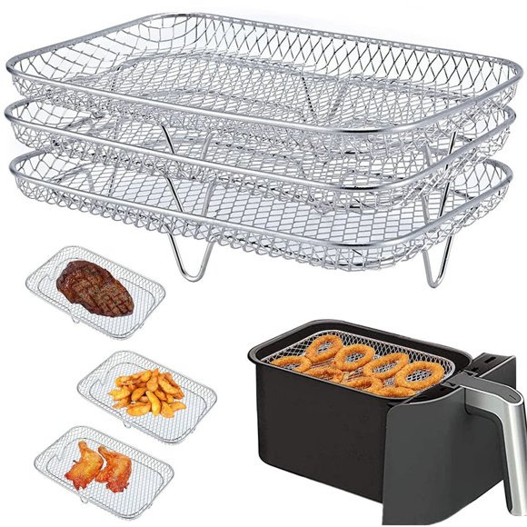 Air Fryer Three Stackable Dehydrator Racks for Gowise Phillips USA Cozyna Ninjia Airfryer Stainless Steel Air Fryer Rack Fit 4.2QT 5.8QT Air fryer Oven Press Cooker Air Flow Racks