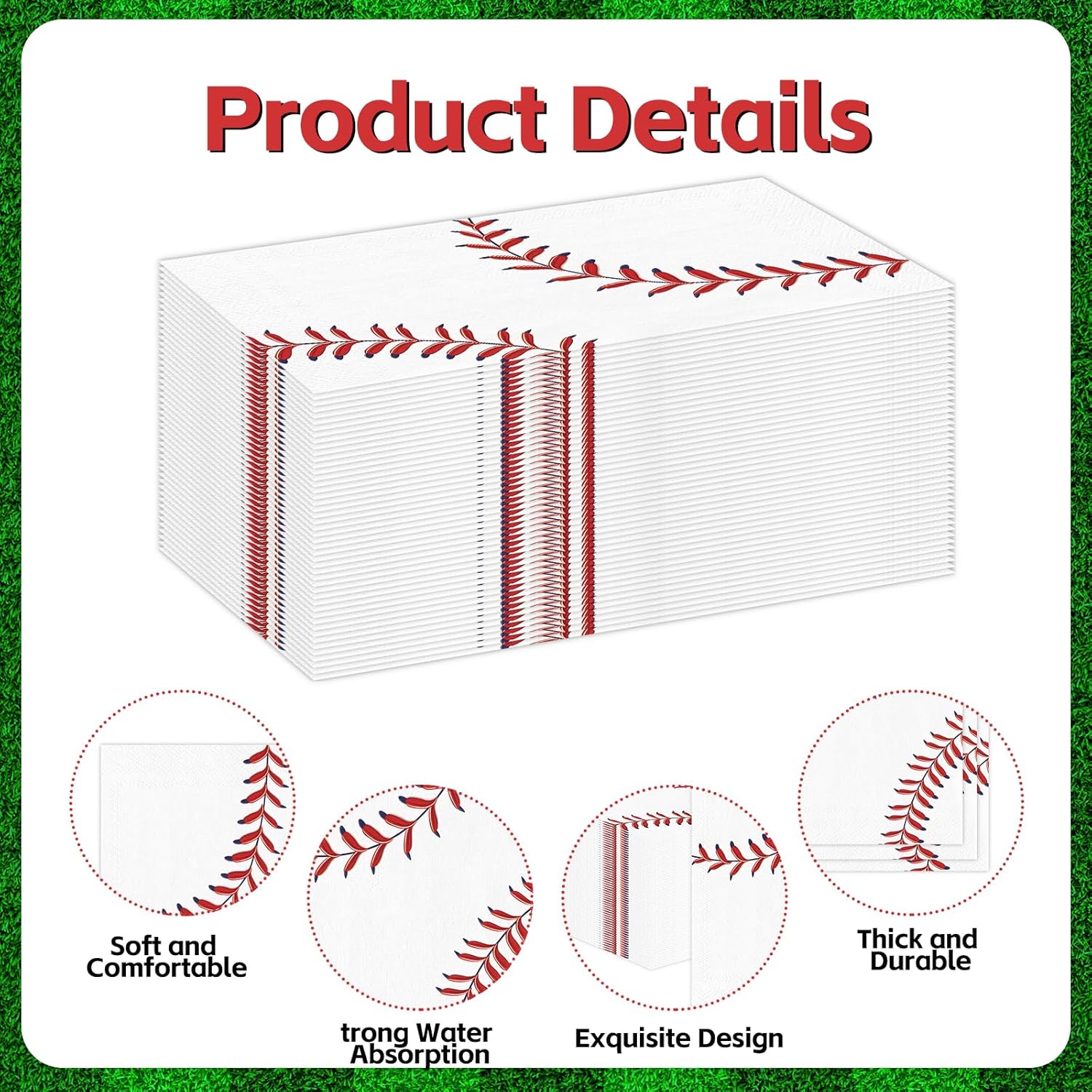 100 PCS Baseball Paper Napkins, Disposable Baseball Bathroom Guest Hand Towels Sports Theme Dinner Napkins Decorative for Kitchen Home Birthday Baby Shower Party Decoration (Baseball)