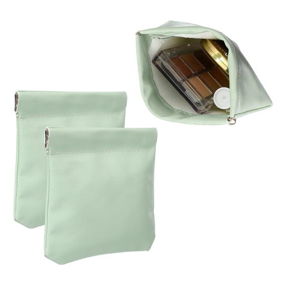 2Pcs Squeeze Coin Purse Pouch, Small Leather Change Purse Self Closing Portable Mini Makeup Bag for Women Men Car Change Travel, Green