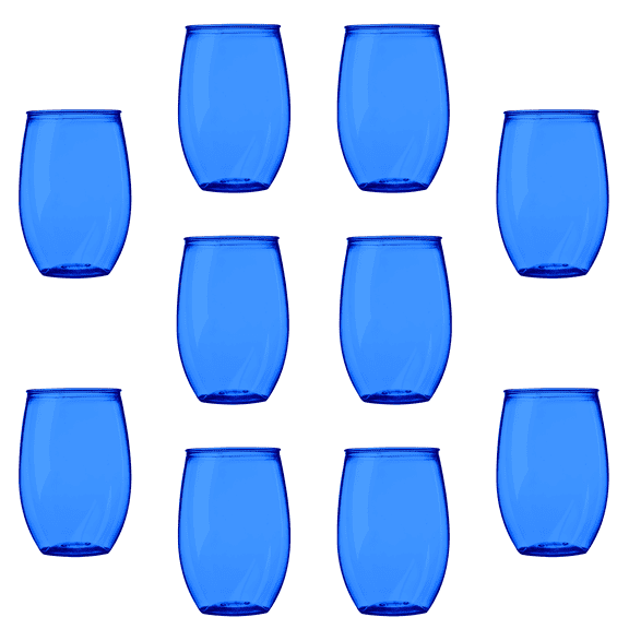 Plastic Stemless Wine Glasses 16 oz. Set of 10, Bulk Pack - BPA Free, Great for Outdoor Lounges, Poolside, Parties and Other Events - Blue