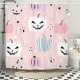 thumbnail image 1 of 1pc Waterproof and Mildew-Proof Pink Halloween Pumpkin Pattern Shower Curtain with 12 Hooks - Machine Washable Bathroom Decor for Windows - 71x71in, 1 of 4