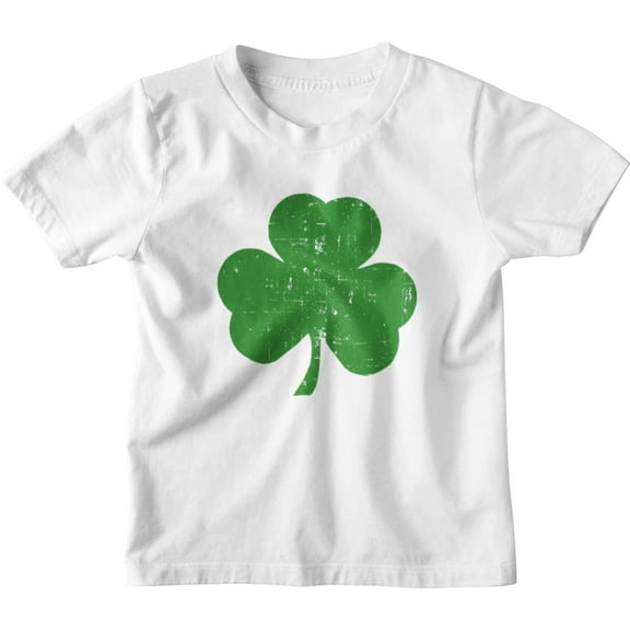 NYC FACTORY USA Screen Printed Shamrock Youth T-Shirt Distressed Tee Kids Irish Green