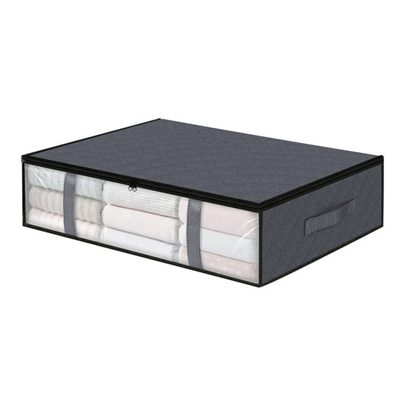 Organization and Storage 2 Pack Bins Clothes Foldable Blanket Bags Under Bed Containers For Organizing Clothing Bedroom Comforter Closet Dorm Quilts Organizer Black