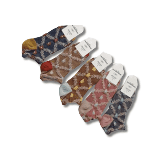 Women's Retro Diamond Grid Floral Cotton Crew Socks 5-Pack