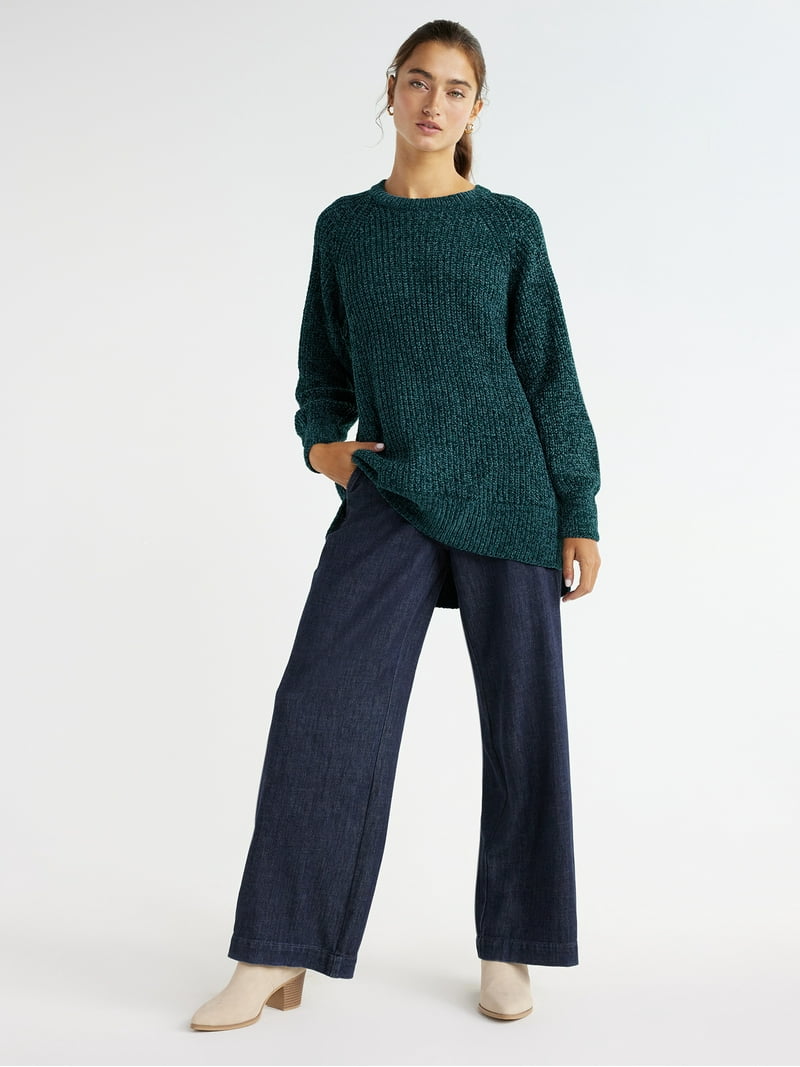 Time and Tru Women's Chenille Crew Neck Pullover Sweater
