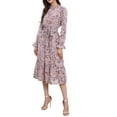 thumbnail image 4 of INSPIRE CHIC Easter Women's Dress Floral Mock Neck Ruffle Long Sleeve Flowy Chiffon A-Line Midi Dresses M Pink, 4 of 6
