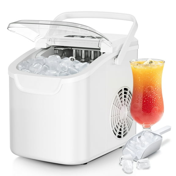 WAA Ice Maker Countertop,Portable Ice Machine with Self-Cleaning,26.5 lbs/24Hrs,8 Ice Cubes in 6 Mins,Ice Basket and Scoop,Ideal for Home,Kitchen,Bar,Camping,White